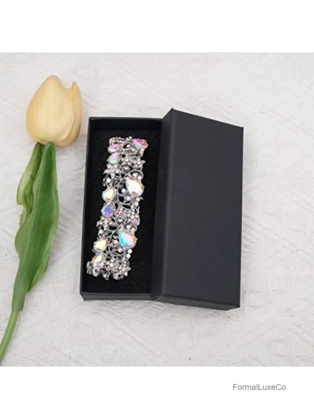 Elegant Stretch Bangle Bracelet Art Deco Statement Cuff Crystal Wedding Party